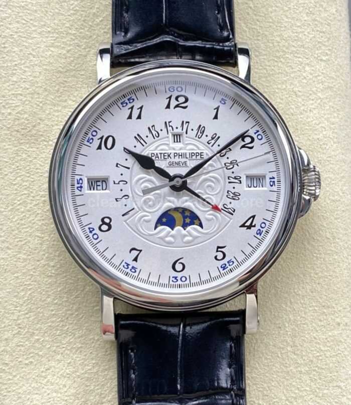 ZM Factory Patek Philippe Perpetual Calendar 5159G 012 38mm Steel Leather Strap White Dial 7 Super Clone Watch,Clean Factory Watch