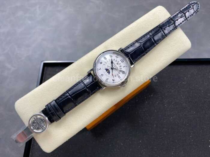 ZM Factory Patek Philippe Perpetual Calendar 5159G 012 38mm Steel Leather Strap White Dial 8 Super Clone Watch,Clean Factory Watch