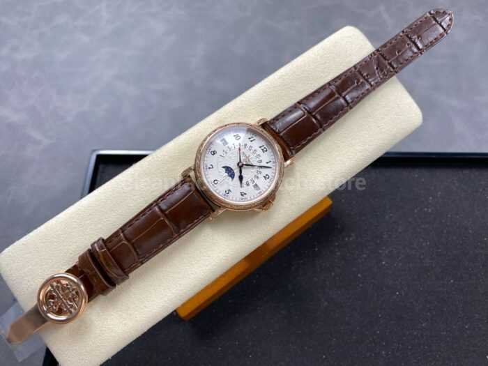 ZM Factory Patek Philippe Perpetual Calendar 5159G 38mm Engraving Rose Gold Leather Strap White Dial 9 Super Clone Watch,Clean Factory Watch