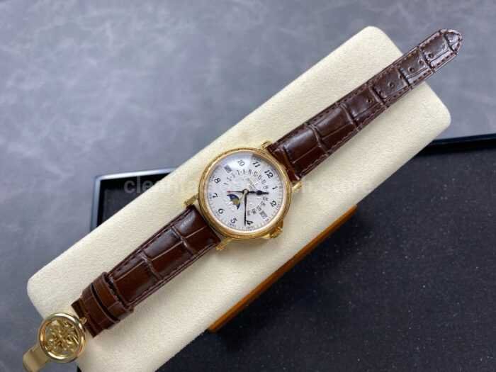 ZM Factory Patek Philippe Perpetual Calendar 5159G 38mm Engraving Yellow Gold Leather Strap White Dial 5 Super Clone Watch,Clean Factory Watch