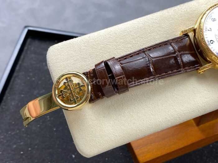 ZM Factory Patek Philippe Perpetual Calendar 5159G 38mm Engraving Yellow Gold Leather Strap White Dial 8 Super Clone Watch,Clean Factory Watch