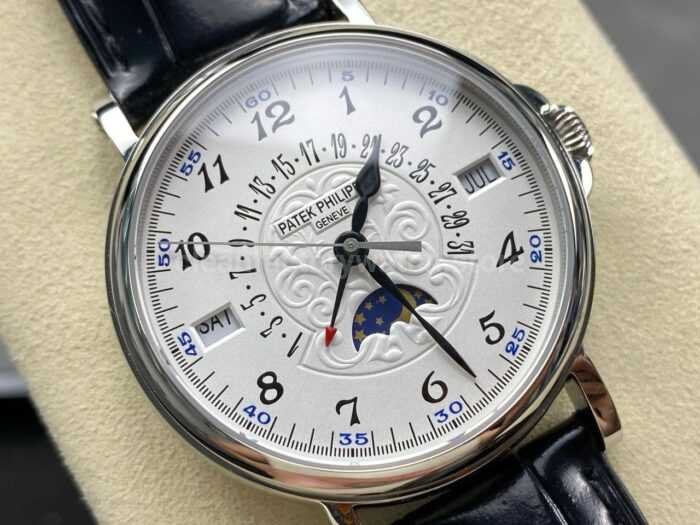ZM Factory Patek Philippe Perpetual Calendar 5159G 38mm Steel Leather Strap White Dial 2 Super Clone Watch,Clean Factory Watch