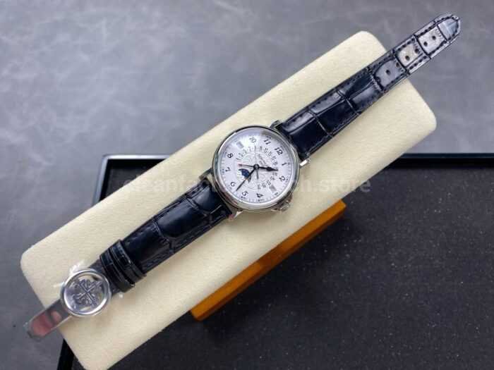 ZM Factory Patek Philippe Perpetual Calendar 5159G 38mm Steel Leather Strap White Dial 3 Super Clone Watch,Clean Factory Watch