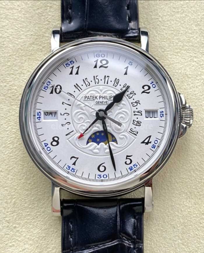 ZM Factory Patek Philippe Perpetual Calendar 5159G 38mm Steel Leather Strap White Dial 7 1 Super Clone Watch,Clean Factory Watch