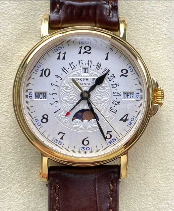 ZM Factory Patek Philippe Perpetual Calendar 5159J 001 38mm Yellow Gold Leather Strap White Dial 8 Super Clone Watch,Clean Factory Watch