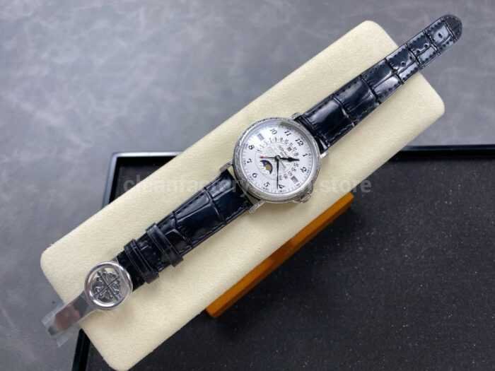 ZM Factory Patek Philippe Perpetual Calendar 5160500G–001 38mm Engraving Steel Leather Strap White Dial 4 Super Clone Watch,Clean Factory Watch