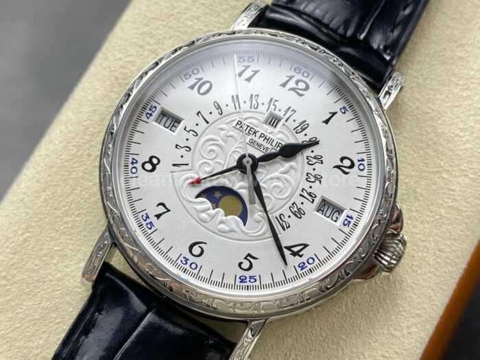 ZM Factory Patek Philippe Perpetual Calendar 5160500G–001 38mm Engraving Steel Leather Strap White Dial 5 Super Clone Watch,Clean Factory Watch