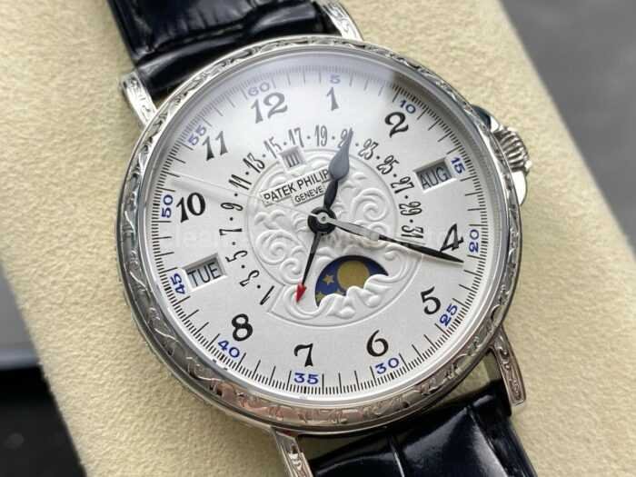ZM Factory Patek Philippe Perpetual Calendar 5160500G–001 38mm Engraving Steel Leather Strap White Dial 6 Super Clone Watch,Clean Factory Watch