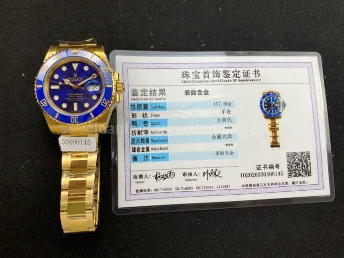 ZQ Factory Rolex Submariner Date 116618LB 40mm Full Yellow Gold Blue Dial 9 Super Clone Watch,Clean Factory Watch