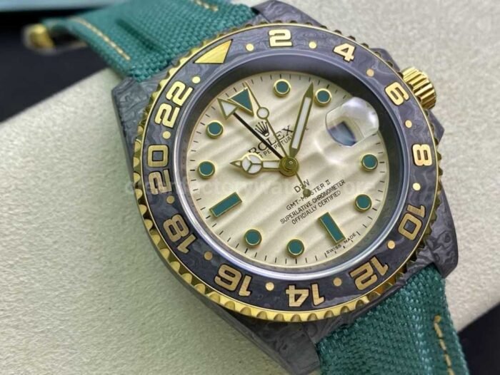 DIW Factory Rolex GMT-Master II 126710 Limited Edition 40mm Gold Word Carbon Fiber Artificial Fiber Woven Strap Gold Dial - Image 2