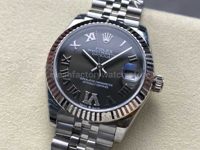 8+ Factory Rolex Datejust 278274-0022 31mm Full Steel Roman Numerals Diamond Grey Dial Jubilee - Image 3