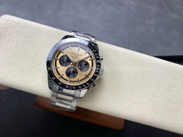 AF Factory Longines Conquest Chronograph L3.835.4.02.6 42mm Full Steel Strap Black Eyes Champagne Dial 3 Super Clone Watch,Clean Factory Watch