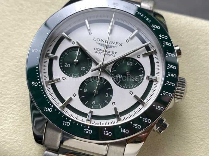 AF Factory Longines Conquest Chronograph L3.835.4.02.6 42mm Full Steel Strap Green Eyes White Dial 1 Super Clone Watch,Clean Factory Watch