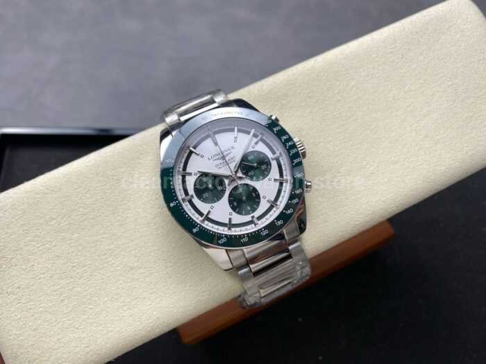 AF Factory Longines Conquest Chronograph L3.835.4.02.6 42mm Full Steel Strap Green Eyes White Dial 2 Super Clone Watch,Clean Factory Watch