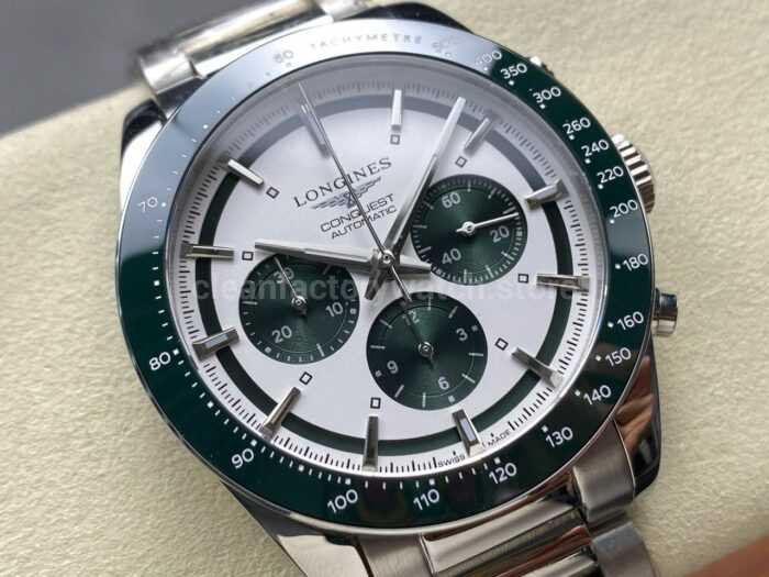 AF Factory Longines Conquest Chronograph L3.835.4.02.6 42mm Full Steel Strap Green Eyes White Dial 3 Super Clone Watch,Clean Factory Watch