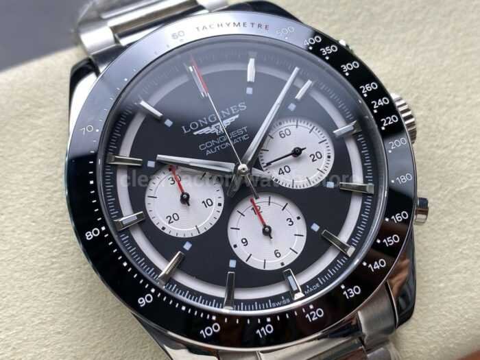 AF Factory Longines Conquest Chronograph L3.835.4.52.6 42mm Full Steel Strap White Eyes Black Dial 6 Super Clone Watch,Clean Factory Watch