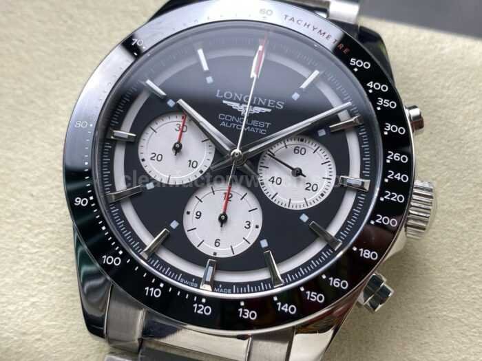 AF Factory Longines Conquest Chronograph L3.835.4.52.6 42mm Full Steel Strap White Eyes Black Dial 9 Super Clone Watch,Clean Factory Watch