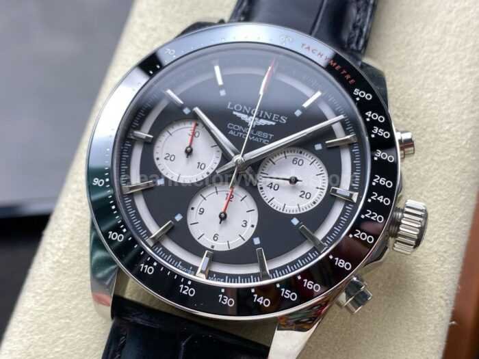 AF Factory Longines Conquest Chronograph L3.835.4.52.6 42mm Steel Leather Strap White Eyes Black Dial 6 Super Clone Watch,Clean Factory Watch