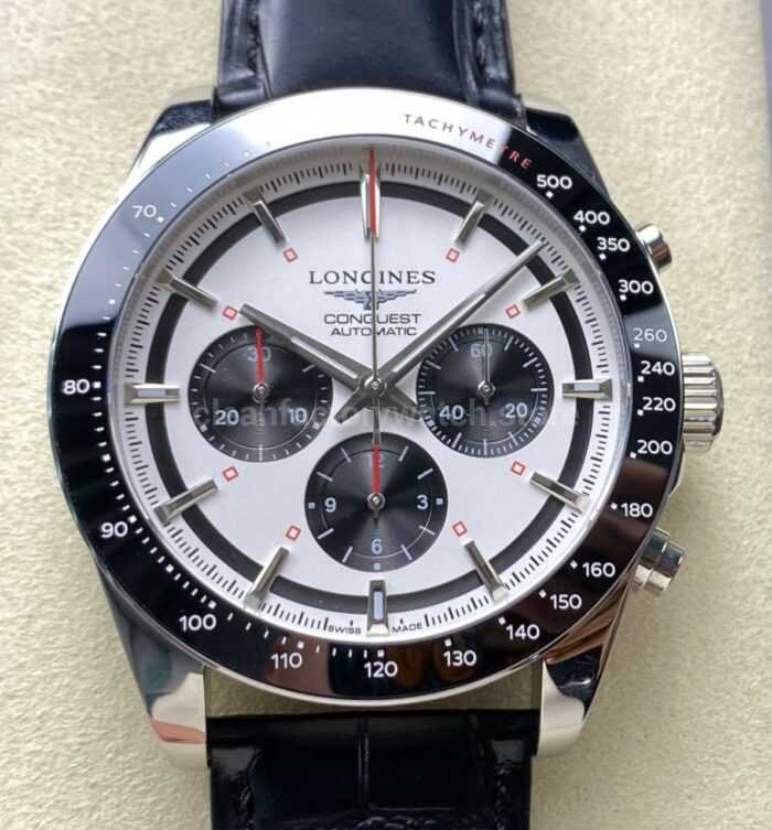AF Factory Longines Conquest Chronograph L3.835.4.72.6 42mm Steel Leather Strap Black Eyes White Dial 3 Super Clone Watch,Clean Factory Watch