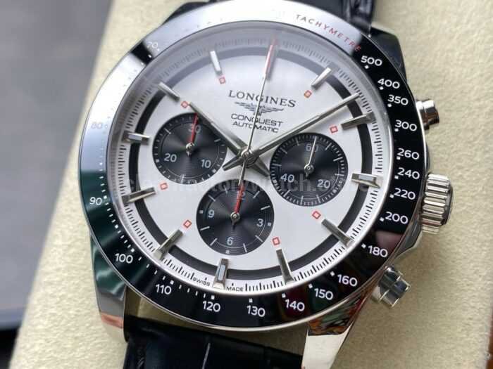 AF Factory Longines Conquest Chronograph L3.835.4.72.6 42mm Steel Leather Strap Black Eyes White Dial 6 Super Clone Watch,Clean Factory Watch