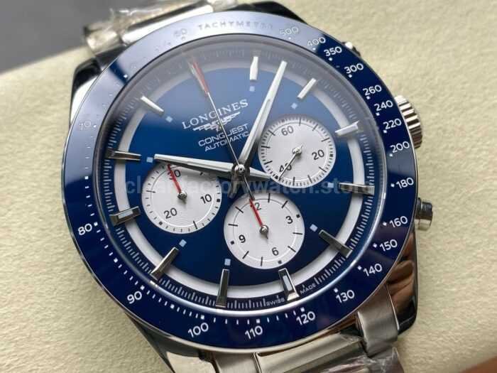 AF Factory Longines Conquest Chronograph L3.835.4.91.2 42mm Full Steel Strap White Eyes Blue Dial 5 Super Clone Watch,Clean Factory Watch
