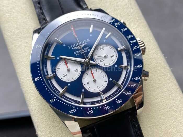 AF Factory Longines Conquest Chronograph L3.835.4.91.2 42mm Steel Leather Strap White Eyes Blue Dial 1 Super Clone Watch,Clean Factory Watch
