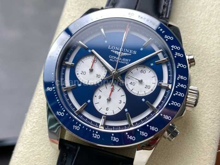 AF Factory Longines Conquest Chronograph L3.835.4.91.2 42mm Steel Leather Strap White Eyes Blue Dial 7 Super Clone Watch,Clean Factory Watch