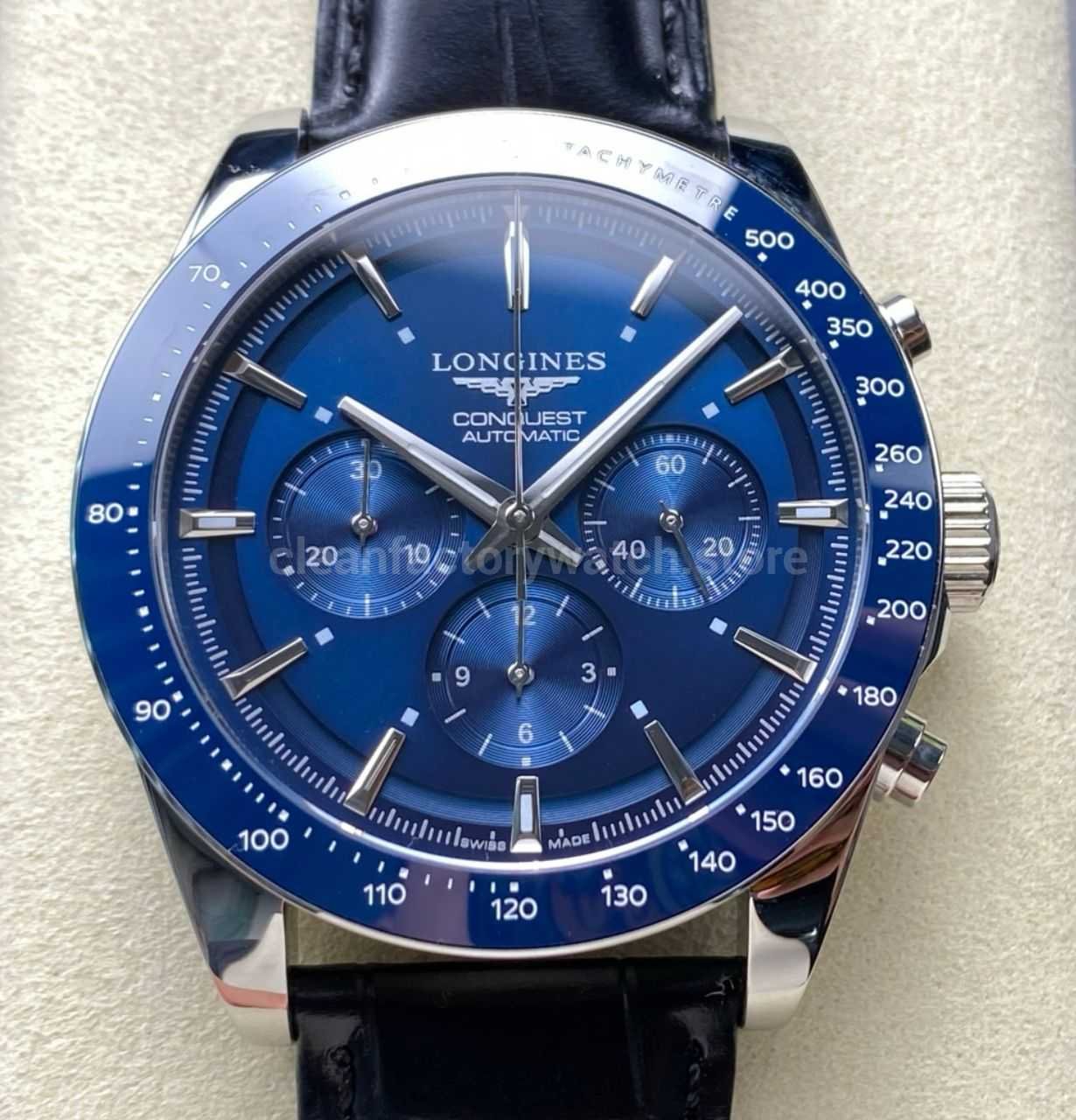AF Factory Longines Conquest Chronograph L3.835.4.92.6 42mm Steel Leather Strap Blue Dial (9) AF Factory Longines Conquest Chronograph L3.835.4.92.6 42mm Steel Leather Strap Blue Dial - Image 1