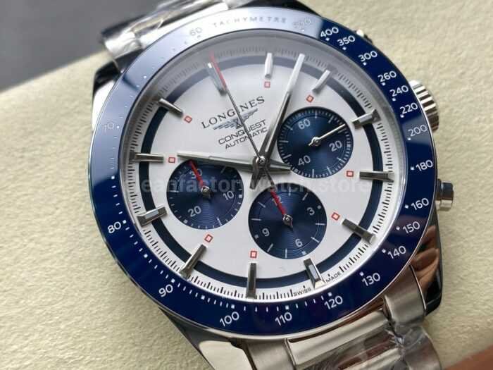 AF Factory Longines Conquest Chronograph L3.835.4.98.6 42mm Full Steel Strap Blue Eyes White Dial 5 Super Clone Watch,Clean Factory Watch