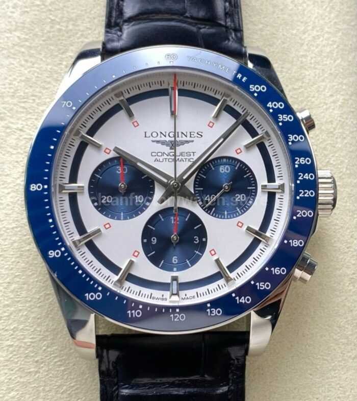 AF Factory Longines Conquest Chronograph L3.835.4.98.6 42mm Steel Leather Strap Blue Eyes White Dial 8 Super Clone Watch,Clean Factory Watch