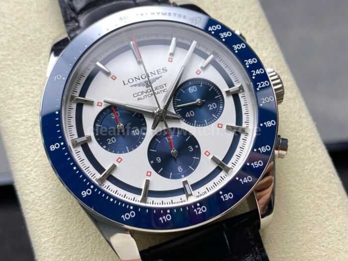AF Factory Longines Conquest Chronograph L3.835.4.98.6 42mm Steel Leather Strap Blue Eyes White Dial 9 Super Clone Watch,Clean Factory Watch