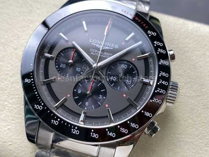 AF Factory Longines Conquest Chronograph L3.836.4.52.9 42mm Full Steel Strap Black Eyes Gray Dial 1 Super Clone Watch,Clean Factory Watch