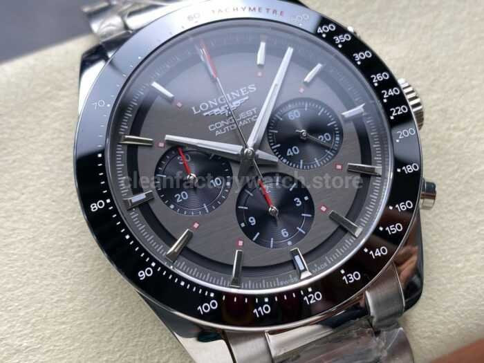 AF Factory Longines Conquest Chronograph L3.836.4.52.9 42mm Full Steel Strap Black Eyes Gray Dial 6 Super Clone Watch,Clean Factory Watch