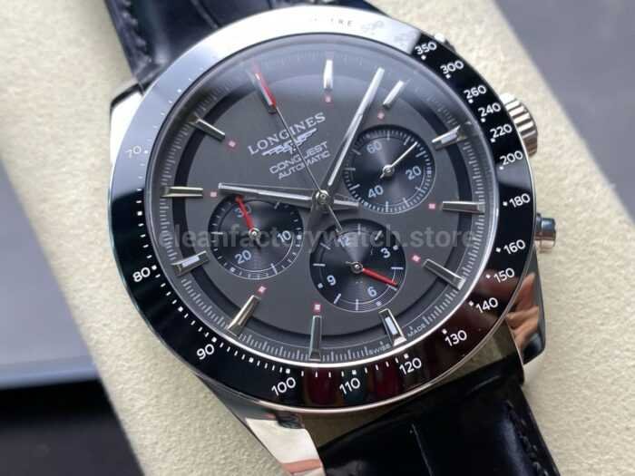 AF Factory Longines Conquest Chronograph L3.836.4.52.9 42mm Steel Leather Strap Black Eyes Gray Dial 6 Super Clone Watch,Clean Factory Watch