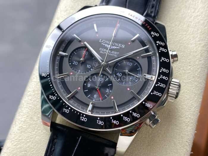AF Factory Longines Conquest Chronograph L3.836.4.52.9 42mm Steel Leather Strap Black Eyes Gray Dial 8 Super Clone Watch,Clean Factory Watch