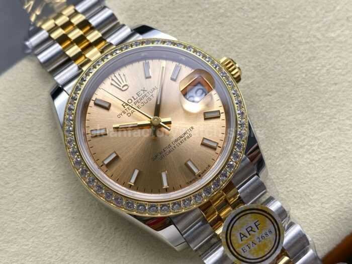 ARF Factory Counterweight Rolex Datejust 278383RBR 0014 31mm Yellow Gold Diamond Champagne Dial 3 Super Clone Watch,Clean Factory Watch