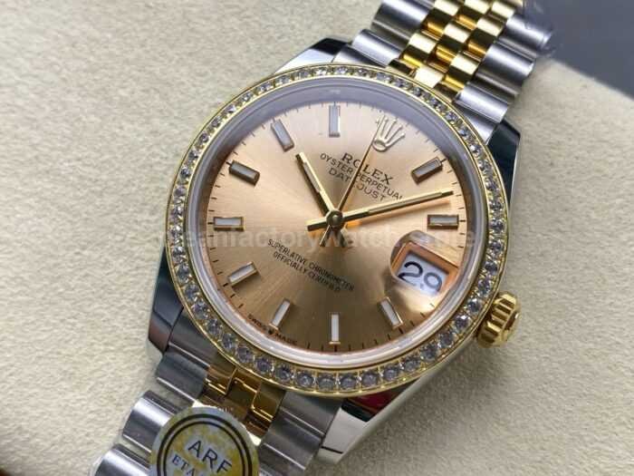 ARF Factory Counterweight Rolex Datejust 278383RBR 0014 31mm Yellow Gold Diamond Champagne Dial 7 Super Clone Watch,Clean Factory Watch
