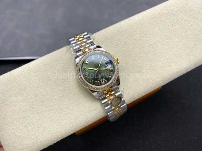 ARF Factory Counterweight Rolex Datejust 278383RBR 0016 31mm Yellow Gold Diamond Roman VI Green Dial 1 Super Clone Watch,Clean Factory Watch