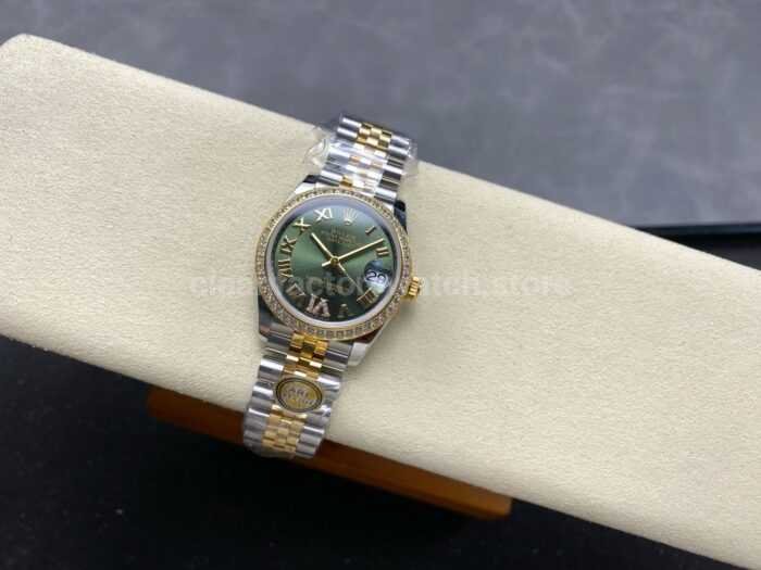 ARF Factory Counterweight Rolex Datejust 278383RBR 0016 31mm Yellow Gold Diamond Roman VI Green Dial 8 Super Clone Watch,Clean Factory Watch