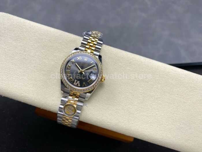 ARF Factory Counterweight Rolex Datejust 278383RBR 0018 31mm Yellow Gold Diamond Roman VI Grey Dial 1 Super Clone Watch,Clean Factory Watch