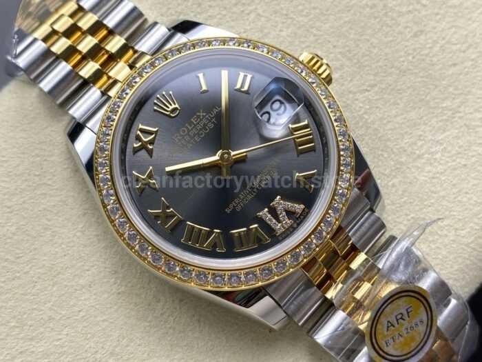 ARF Factory Counterweight Rolex Datejust 278383RBR 0018 31mm Yellow Gold Diamond Roman VI Grey Dial 7 Super Clone Watch,Clean Factory Watch