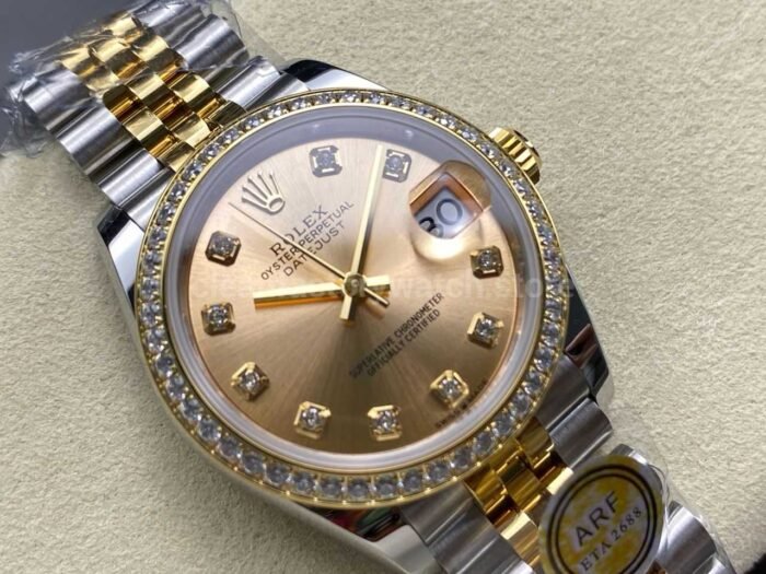 ARF Factory Counterweight Rolex Datejust 278383RBR-0026 31mm Yellow Gold Diamond Bezel Champagne Dial - Image 2