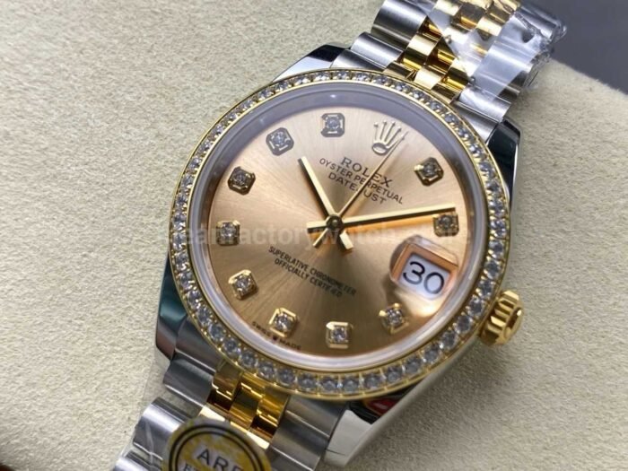 ARF Factory Counterweight Rolex Datejust 278383RBR-0026 31mm Yellow Gold Diamond Bezel Champagne Dial - Image 3
