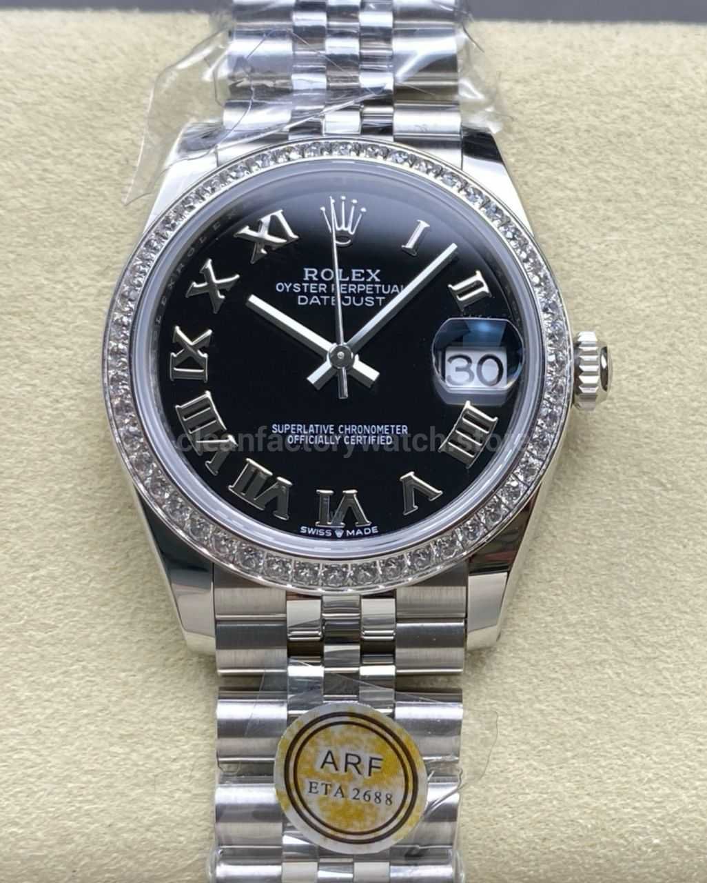 ARF Factory Counterweight Rolex Datejust 278384RBR 0002 31mm Diamond Bezel Roman Numerals Black Dial (1) ARF Factory Counterweight Rolex Datejust 278384RBR-0002 31mm Diamond Bezel Roman Numerals Black Dial - Image 1