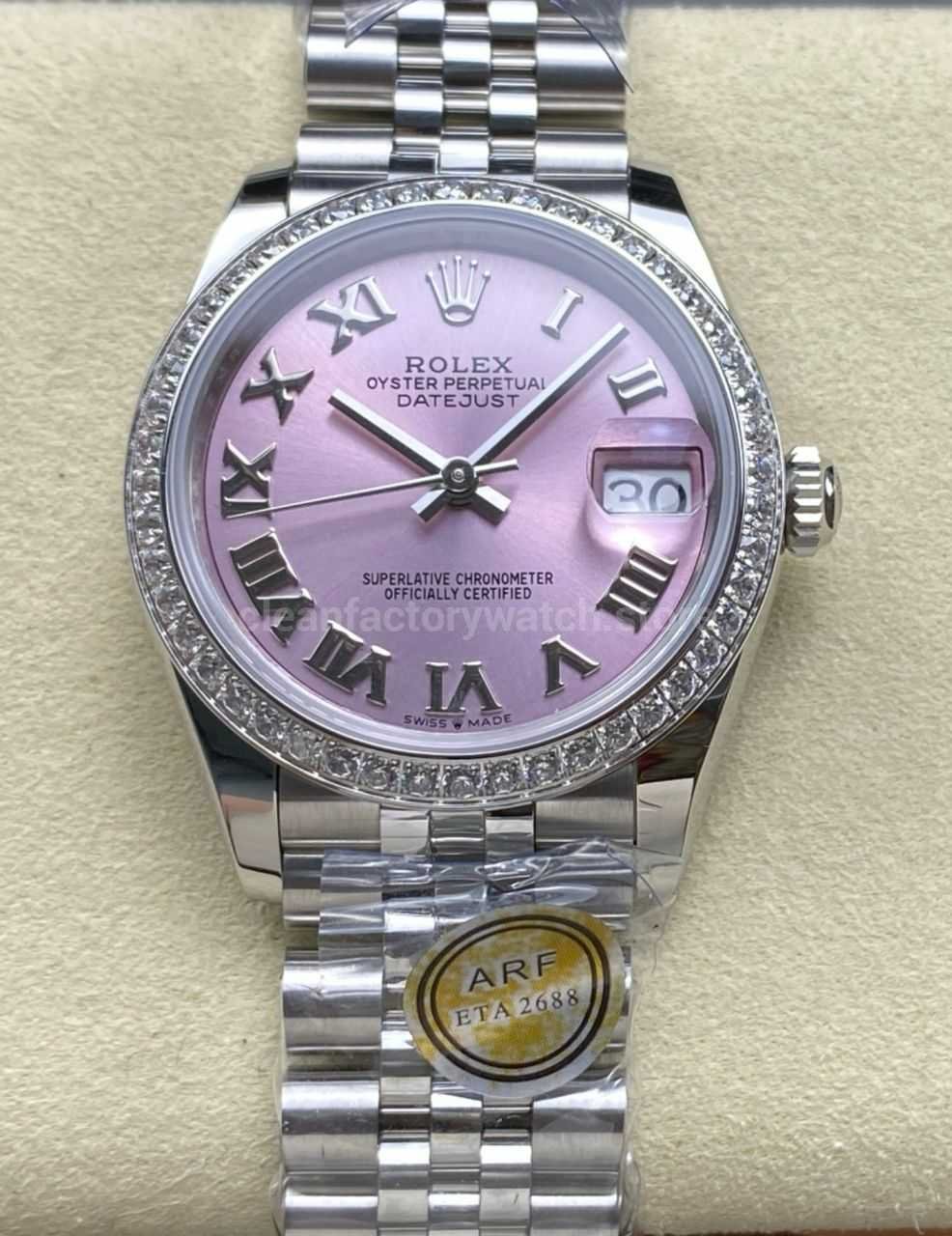 ARF Factory Counterweight Rolex Datejust 278384RBR-0024 31mm Diamond Bezel Roman Numerals Pink Dial