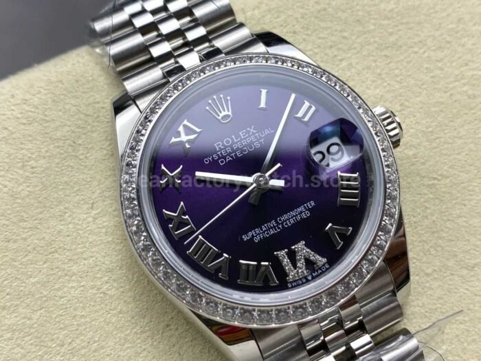 ARF Factory Counterweight Rolex Datejust 278384RBR-0030 31mm Diamond Bezel Roman VI Aubergine Dial - Image 2