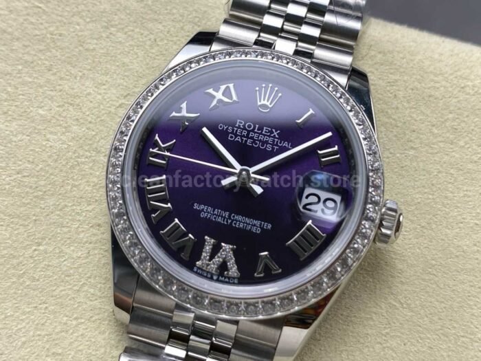ARF Factory Counterweight Rolex Datejust 278384RBR-0030 31mm Diamond Bezel Roman VI Aubergine Dial - Image 3
