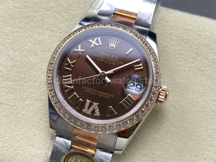 ARF Factory Counterweight Rolex Datejust Oyster 278381RBR-0005 31mm Rose Gold Diamond Bezel Roman VI Brown Dial - Image 3