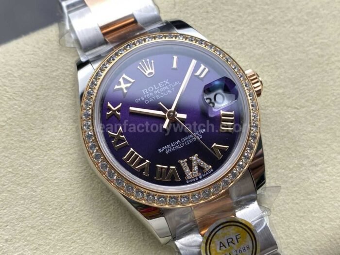 ARF Factory Counterweight Rolex Datejust Oyster 278381RBR-0019 31mm Rose Gold Diamond Bezel Roman VI Purple Dial - Image 2