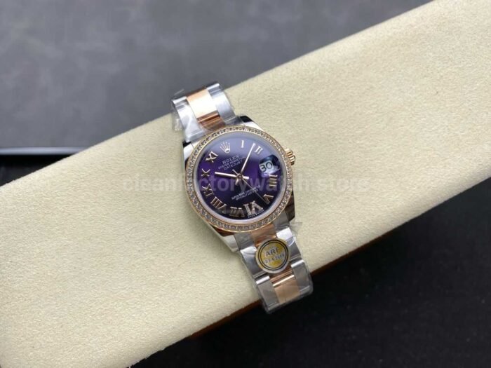 ARF Factory Counterweight Rolex Datejust Oyster 278381RBR-0019 31mm Rose Gold Diamond Bezel Roman VI Purple Dial - Image 4